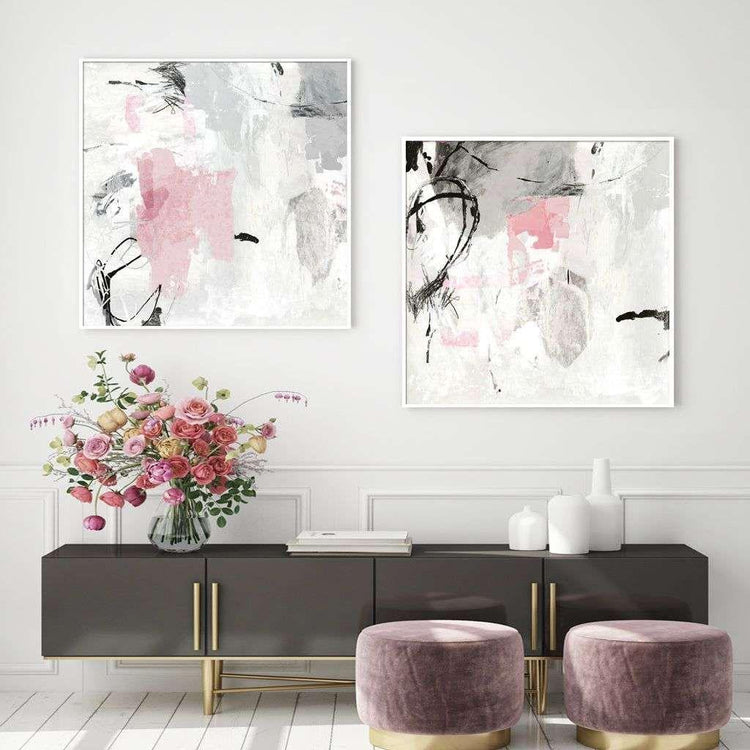 Wall Art 50cmx50cm Abstract Pink Grey 2 Sets White Frame Canvas - Magdasmall