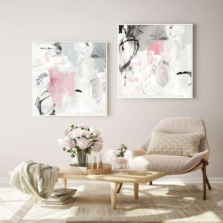 Wall Art 50cmx50cm Abstract Pink Grey 2 Sets White Frame Canvas - Magdasmall