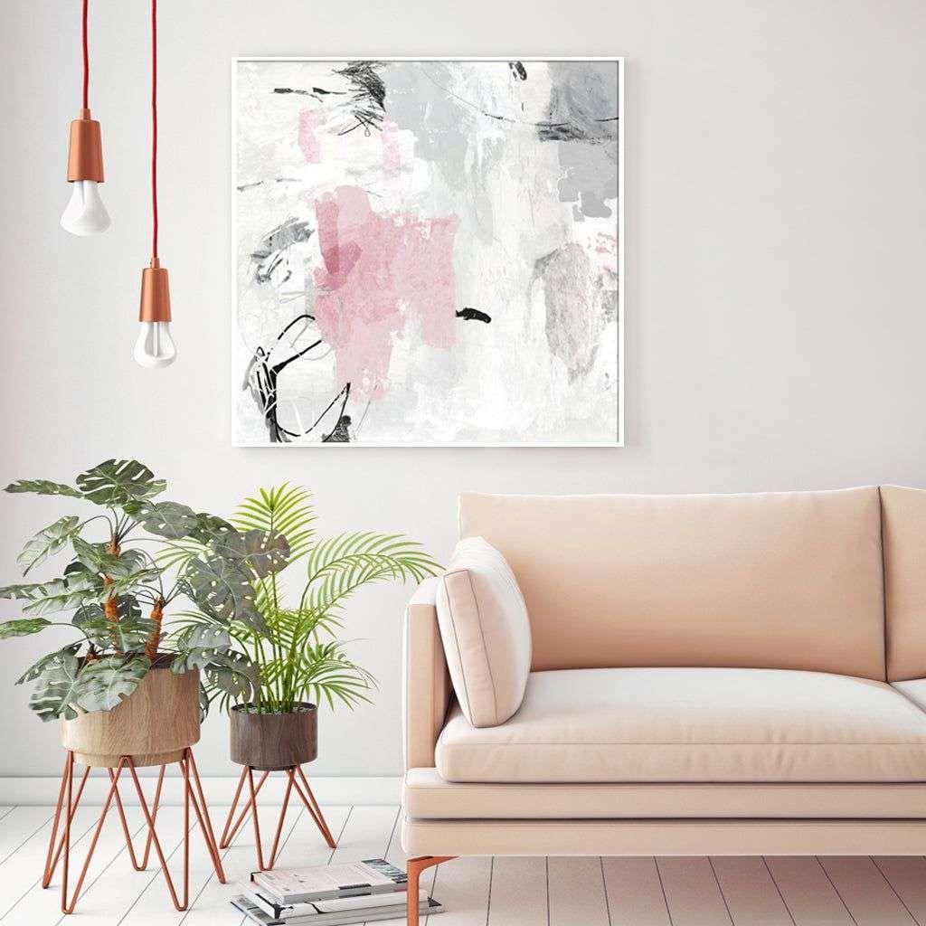 Wall Art 50cmx50cm Abstract Pink Grey 2 Sets White Frame Canvas - Magdasmall