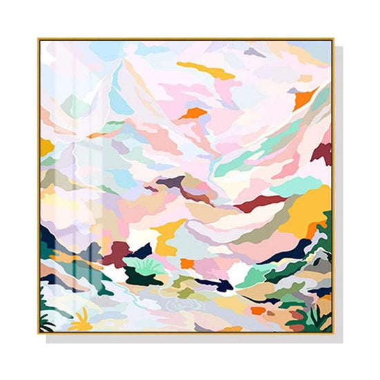 Wall Art 50cmx50cm Abstract Pink Mountain Hand Painted Style Gold Frame Canvas - Magdasmall