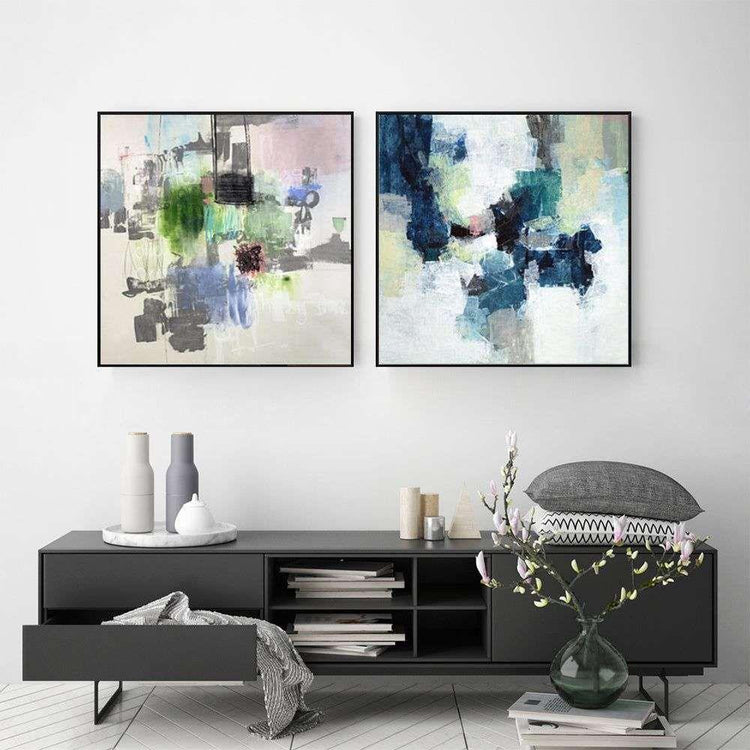 Wall Art 50cmx50cm Blue Crushers 2 Sets Black Frame Canvas