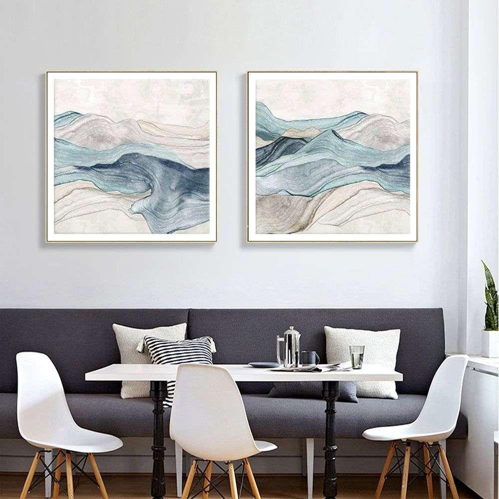 Wall Art 50cmx50cm Blue Mountain 2 Sets Gold Frame Canvas - Magdasmall