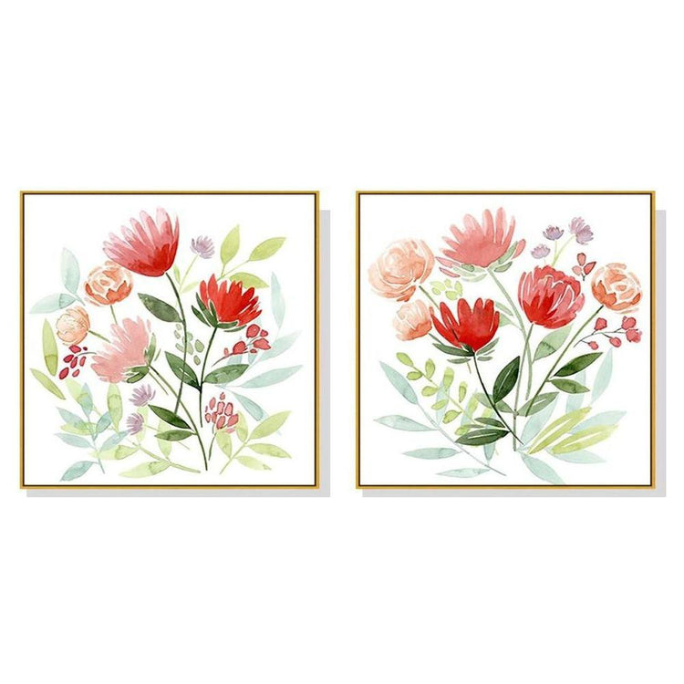 Wall Art 50cmx50cm Florals 2 Sets Gold Frame Canvas