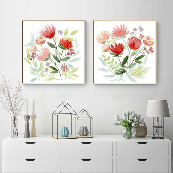 Wall Art 50cmx50cm Florals 2 Sets Gold Frame Canvas