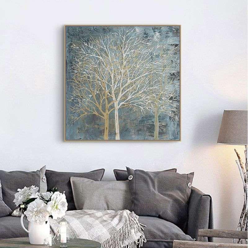 Wall Art 50cmx50cm Forest In The Twilight Trees Gold Frame Canvas