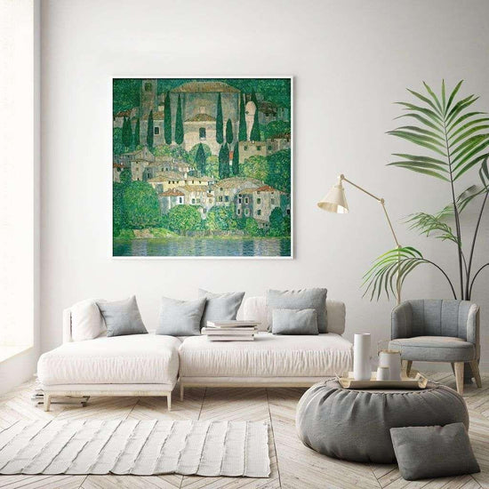 Wall Art 50cmx50cm Kirche In Cassone by Gustav Klimt White Frame Canvas - Magdasmall