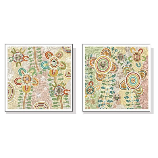 Wall Art 50cmx50cm Lovely Pattern 2 Sets White Frame Canvas - Magdasmall