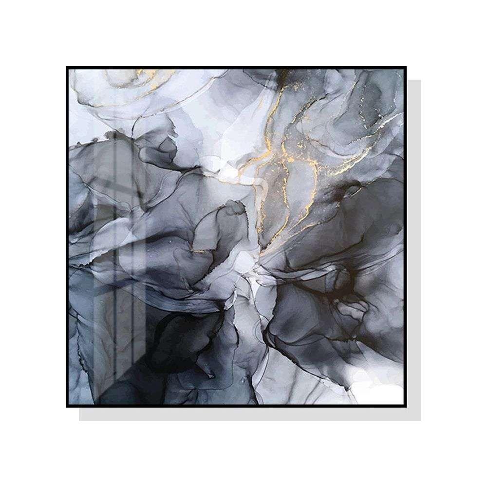 Wall Art 50cmx50cm Marbled Black Grey Black Frame Canvas