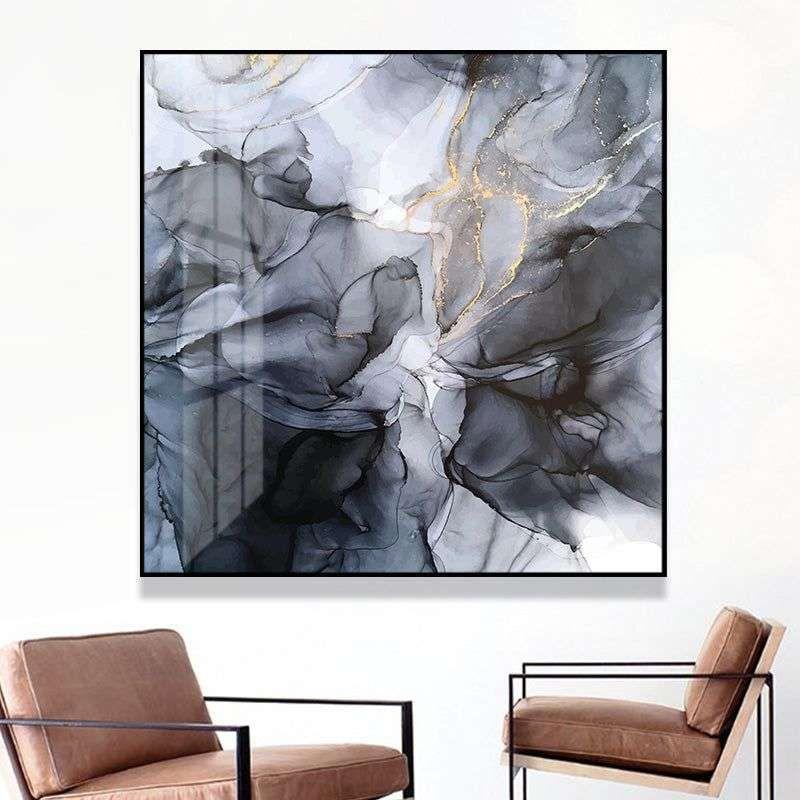 Wall Art 50cmx50cm Marbled Black Grey Black Frame Canvas