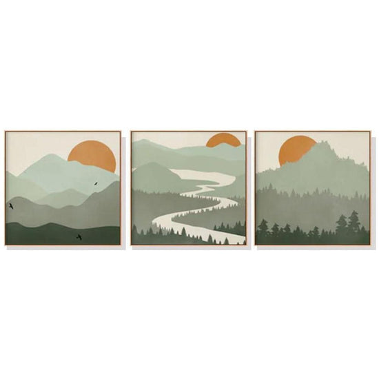 Wall Art 50cmx50cm Sage Green Landscapes 3 Sets Wood Frame Canvas