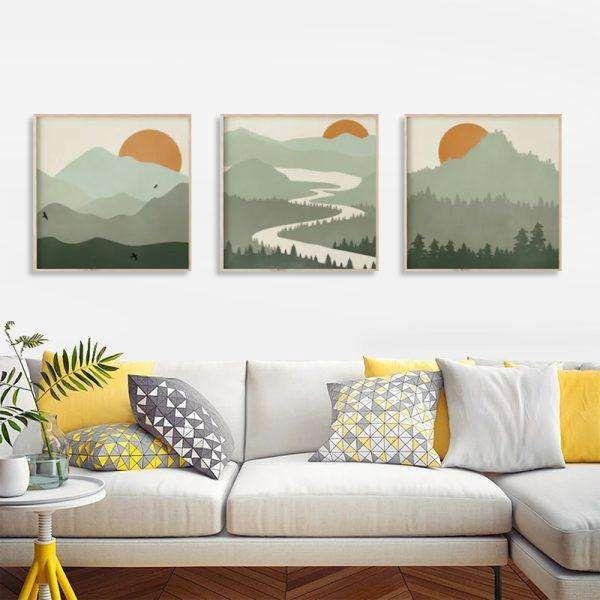 Wall Art 50cmx50cm Sage Green Landscapes 3 Sets Wood Frame Canvas