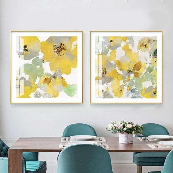 Wall Art 50cmx50cm Yellow Flowers American Style 2 Sets Gold Frame Canvas - Magdasmall