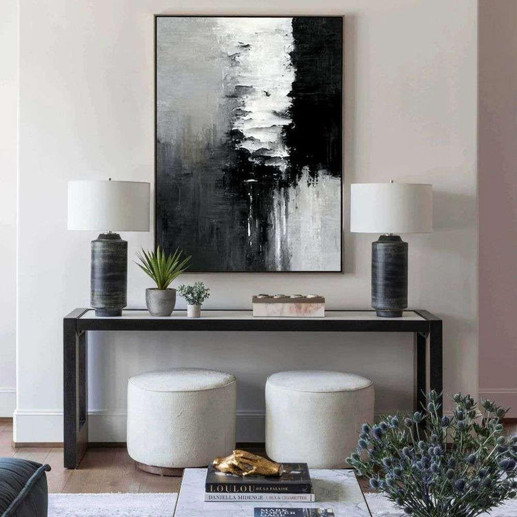 Wall Art 50cmx70cm Abstract Black White Artwork Black Frame Canvas - Magdasmall