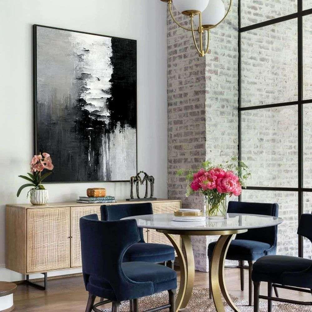 Wall Art 50cmx70cm Abstract Black White Artwork Black Frame Canvas - Magdasmall