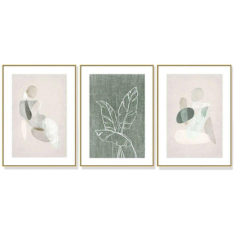 Wall Art 50cmx70cm Abstract body and leaves 3 Sets Gold Frame Canvas - Magdasmall