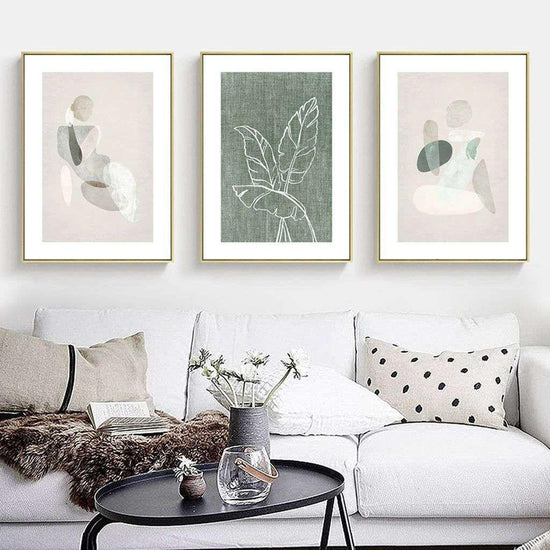 Wall Art 50cmx70cm Abstract body and leaves 3 Sets Gold Frame Canvas - Magdasmall