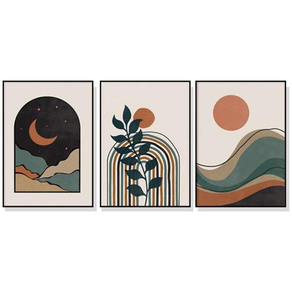 Wall Art 50cmx70cm Abstract Dark Green 3 Sets Black Frame Canvas - Magdasmall