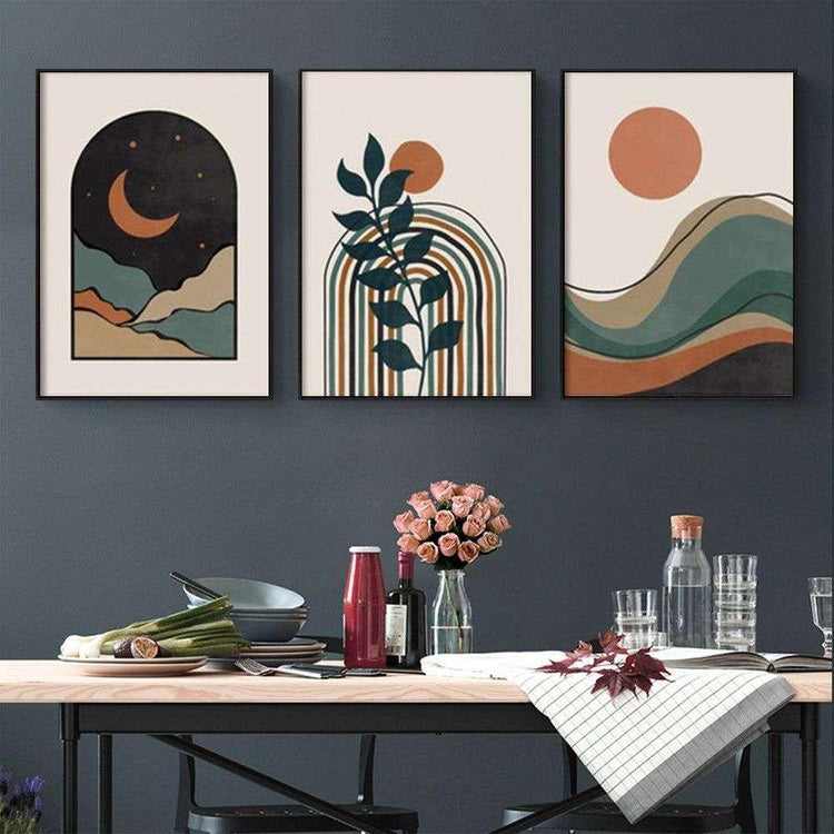 Wall Art 50cmx70cm Abstract Dark Green 3 Sets Black Frame Canvas - Magdasmall