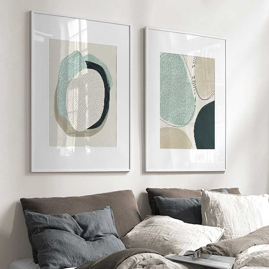 Wall Art 50cmx70cm Abstract Green Circle 2 Sets White Frame Canvas - Magdasmall