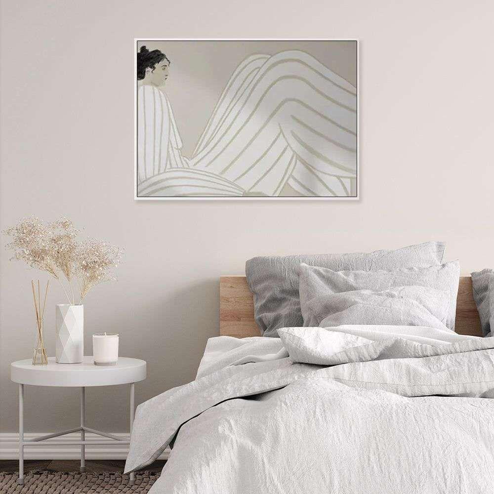 Wall Art 50cmx70cm Abstract Lady White Frame Canvas - Magdasmall