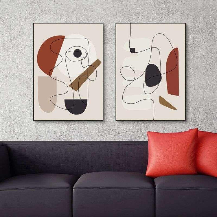 Wall Art 50cmx70cm Abstract Line Art By Picasso 3 Sets Black Frame Canvas - Magdasmall