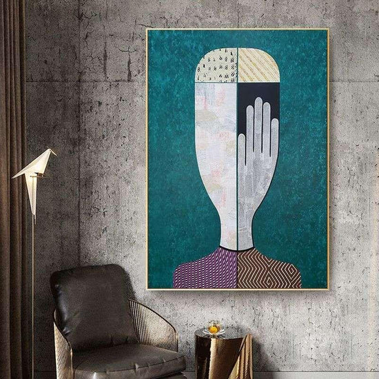 Wall Art 50cmx70cm Abstract Man Gold Frame Canvas - Magdasmall