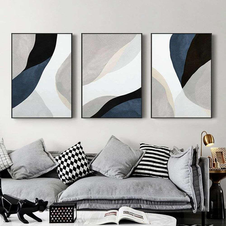 Wall Art 50cmx70cm Abstract Navy Blue 3 Sets Black Frame Canvas - Magdasmall