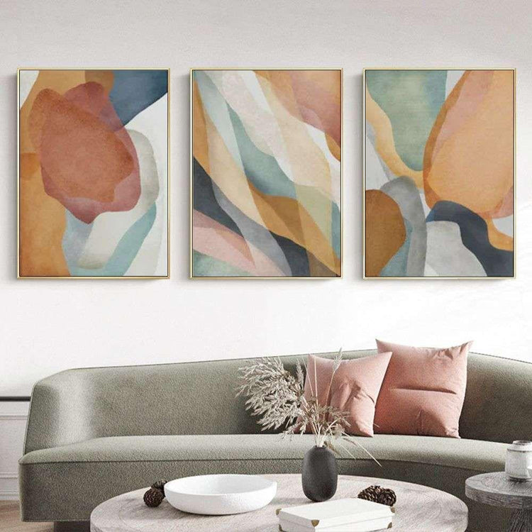 Wall Art 50cmx70cm Abstract Orange 3 Sets Gold Frame Canvas - Magdasmall