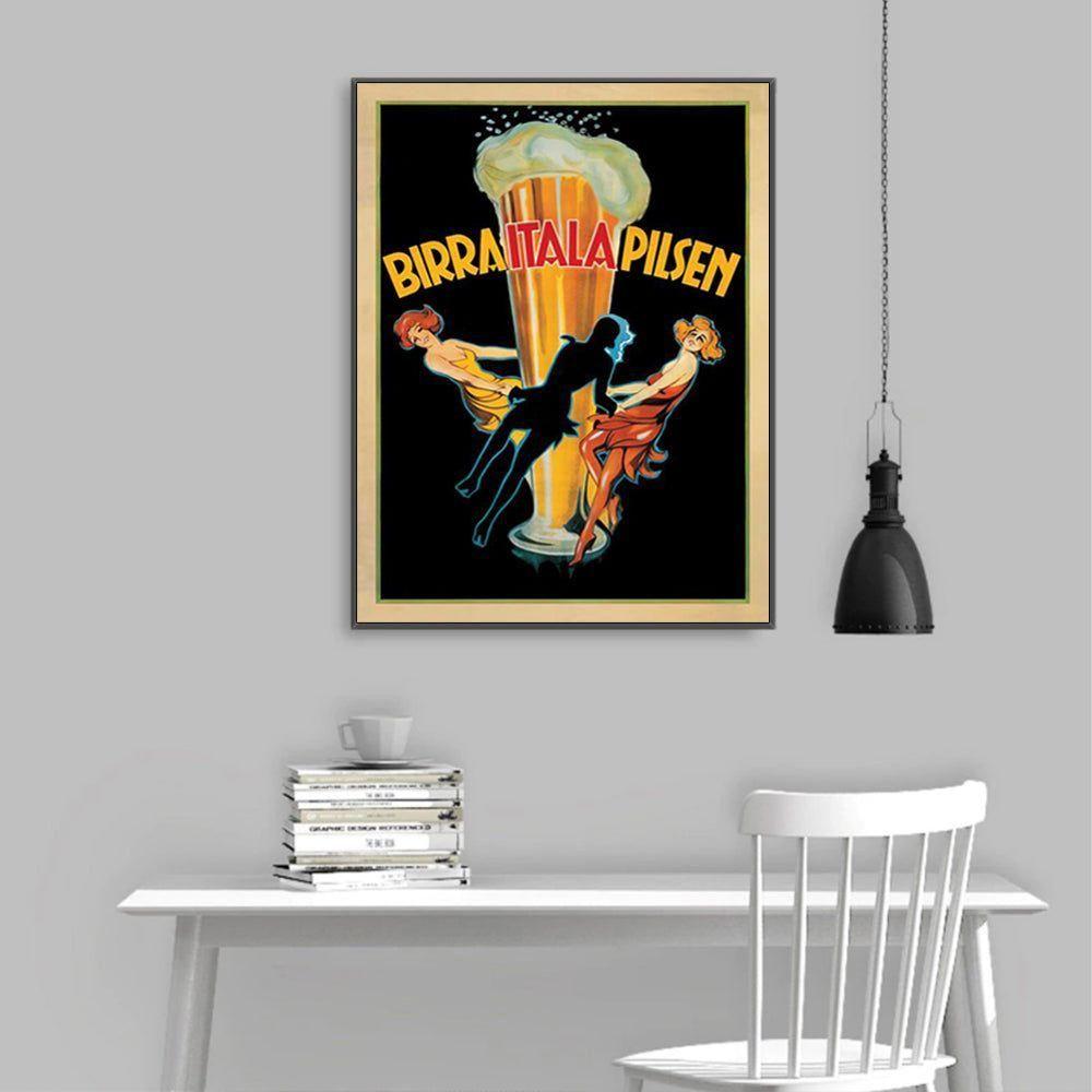 Wall Art 50cmx70cm Birra Itala Pilsen Black Frame Canvas - Magdasmall