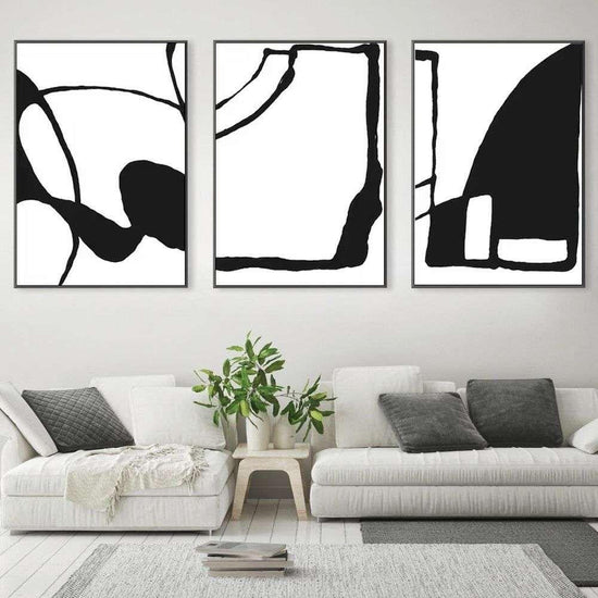 Wall Art 50cmx70cm Black and White 3 Sets Black Frame Canvas