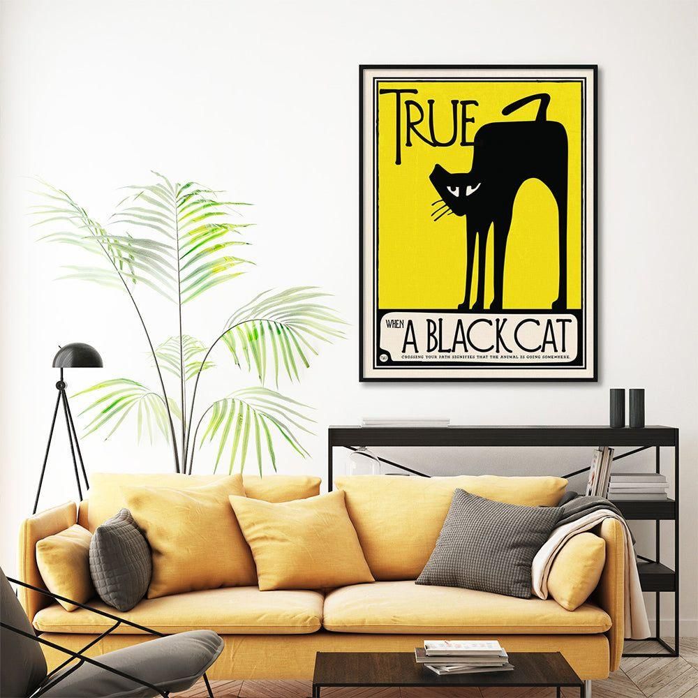 Wall Art 50cmx70cm Black Cat Black Frame Canvas - Magdasmall