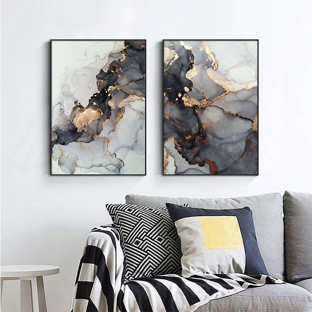 Wall Art 50cmx70cm Black Splash 2 Sets Black Frame Canvas - Magdasmall