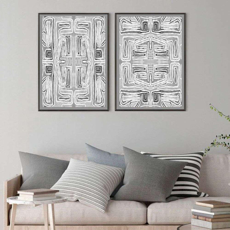 Wall Art 50cmx70cm Black White Pattern 2 Sets Black Frame Canvas - Magdasmall