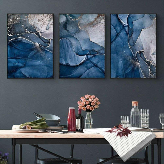 Wall Art 50cmx70cm Blue Gold Marble 3 Sets Black Frame Canvas - Magdasmall