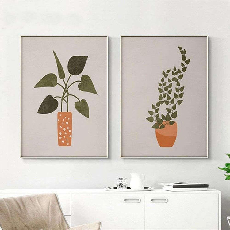 Wall Art 50cmx70cm Boho Botanical Art 2 Sets Gold Frame Canvas - Magdasmall