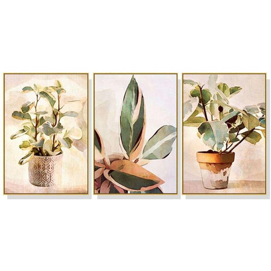 Wall Art 50cmx70cm Botanical Leaves Watercolor Style 3 Sets Gold Frame Canvas - Magdasmall