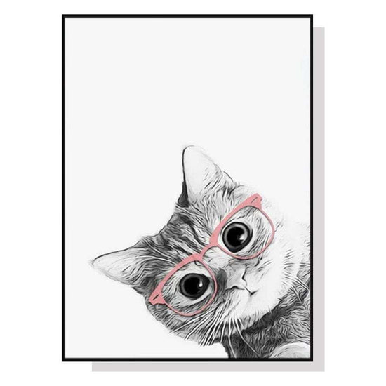 Wall Art 50cmx70cm Cat With Glasses Black Frame Canvas - Magdasmall