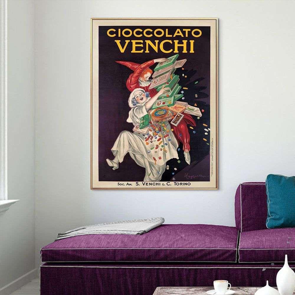 Wall Art 50cmx70cm Cioccolato Venchi Vintage Gold Frame Canvas