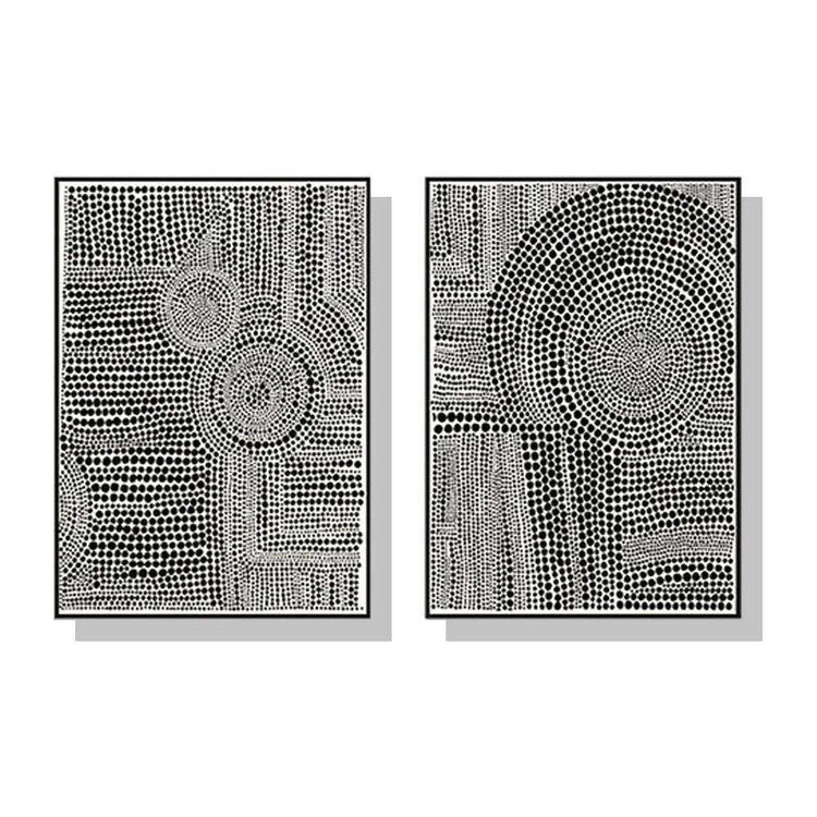 Wall Art 50cmx70cm Clustered Dots 2 Sets Black Frame Canvas