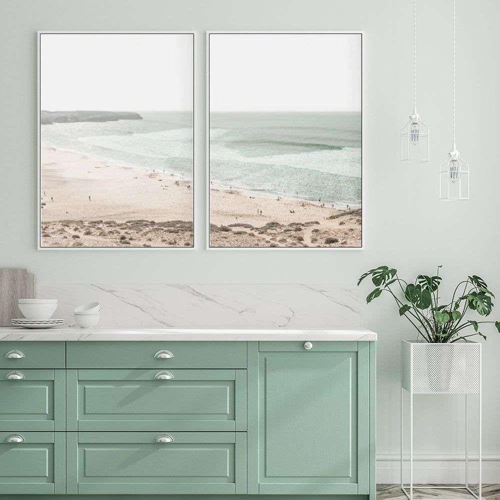 Wall Art 50cmx70cm Coastal Prints 2 Sets White Frame Canvas