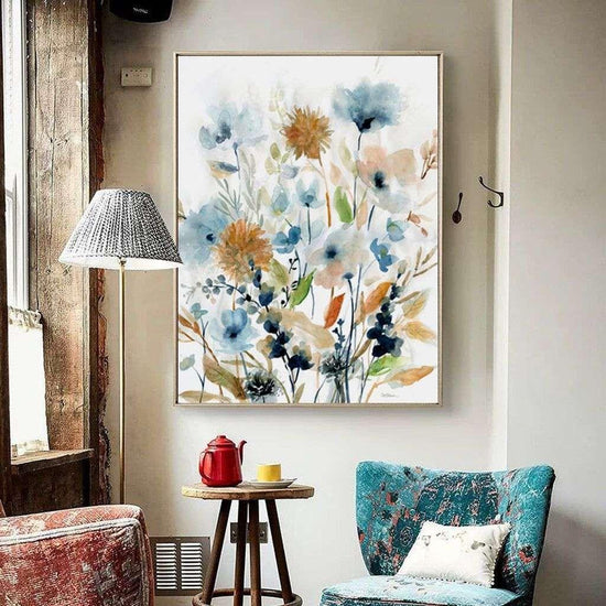 Wall Art 50cmx70cm Colourful Floras Watercolour style I Gold Frame Canvas - Magdasmall