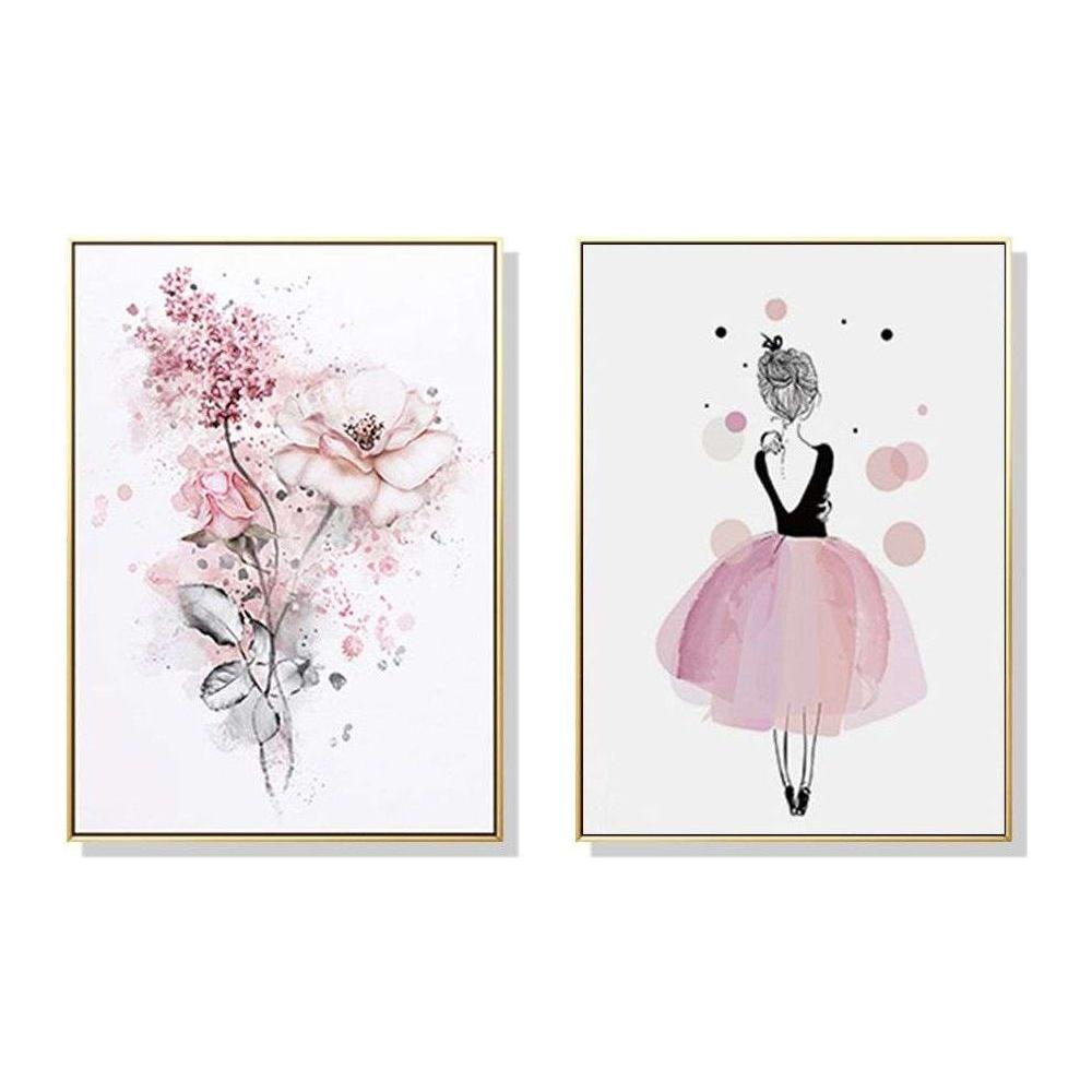 Wall Art 50cmx70cm Dancing Ballerina in Paris 2 Sets Gold Frame Canvas