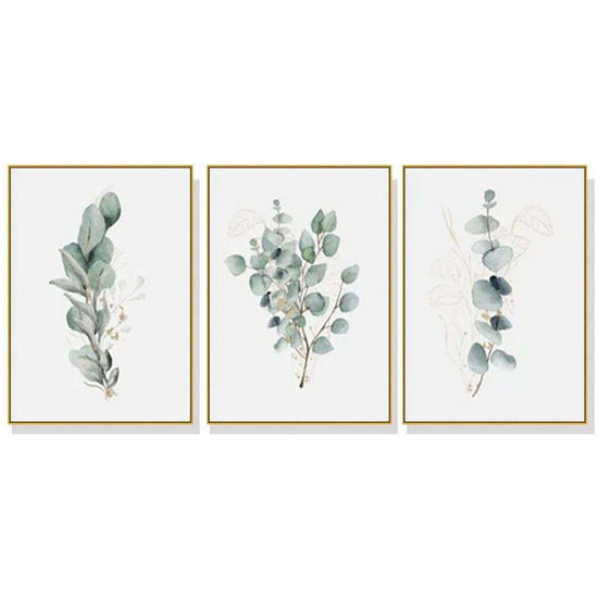 Wall Art 50cmx70cm Eucalyptus Plant 3 Sets Gold Frame Canvas