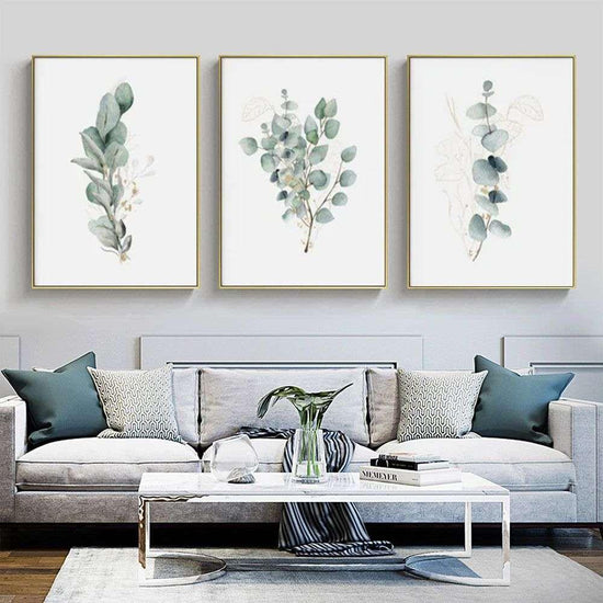 Wall Art 50cmx70cm Eucalyptus Plant 3 Sets Gold Frame Canvas