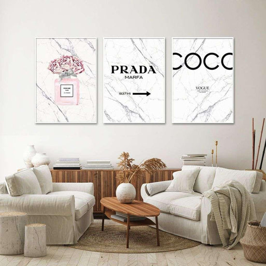 Wall Art 50cmx70cm Fashion Perfume 3 Sets White Frame Canvas - Magdasmall