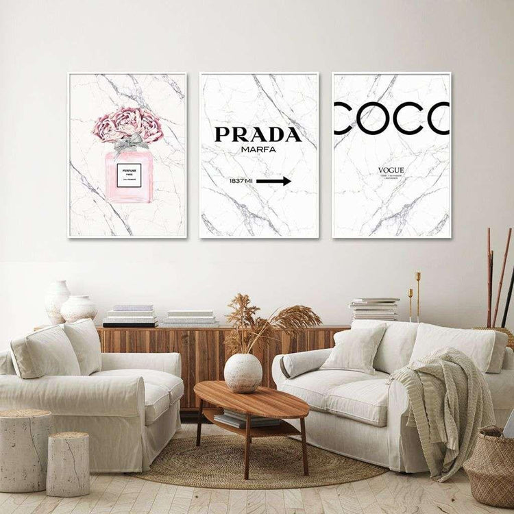 Wall Art 50cmx70cm Fashion Perfume 3 Sets White Frame Canvas - Magdasmall