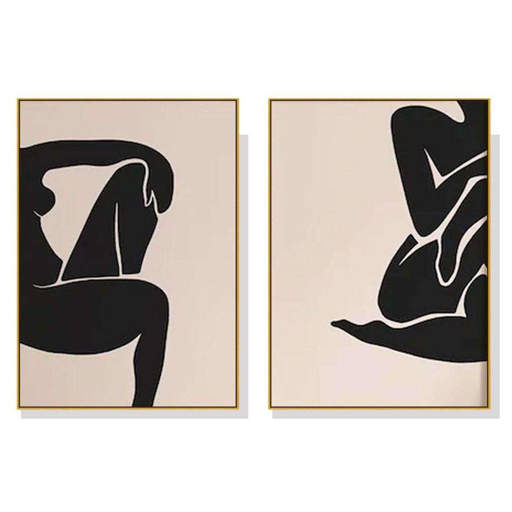 Wall Art 50cmx70cm Female Figure 2 Sets Gold Frame Canvas - Magdasmall