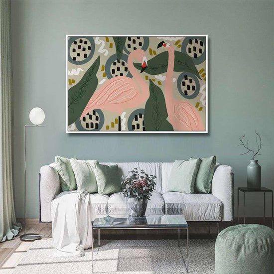 Wall Art 50cmx70cm Flamingo White Frame Canvas - Magdasmall