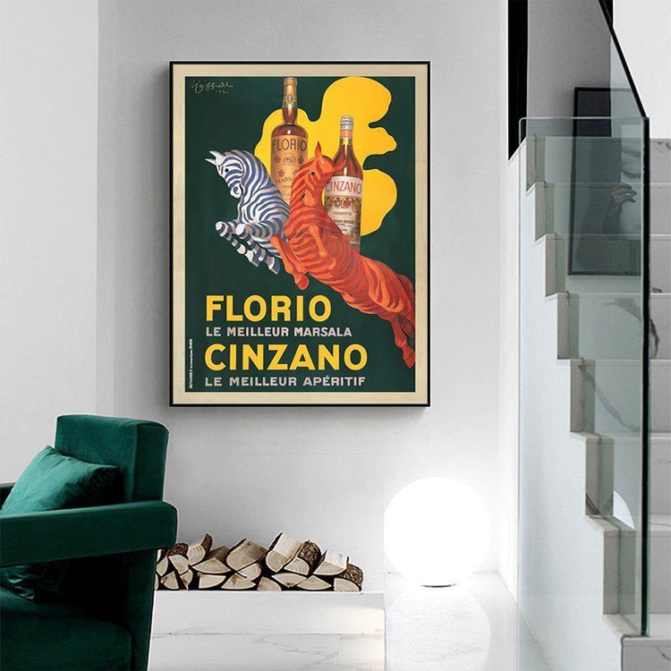 Wall Art 50cmx70cm Florio Cinzano Black Frame Canvas - Magdasmall