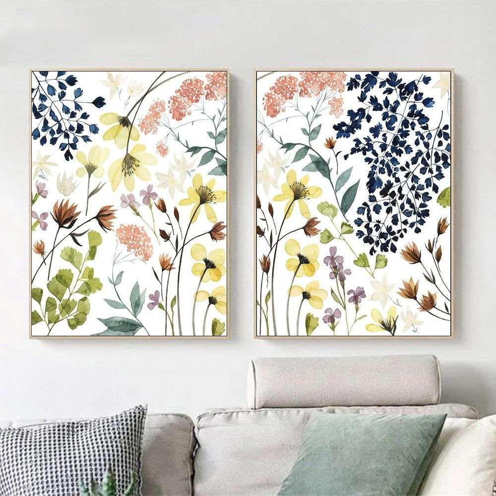 Wall Art 50cmx70cm Flower Composition 2 Sets Gold Frame Canvas - Magdasmall